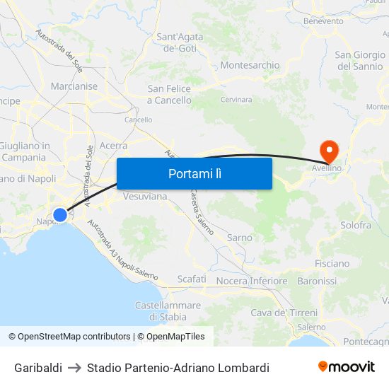 Garibaldi to Stadio Partenio-Adriano Lombardi map