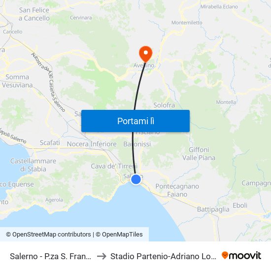 Salerno - P.za S. Francesco to Stadio Partenio-Adriano Lombardi map