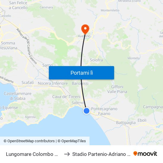 Lungomare Colombo Mercatello to Stadio Partenio-Adriano Lombardi map