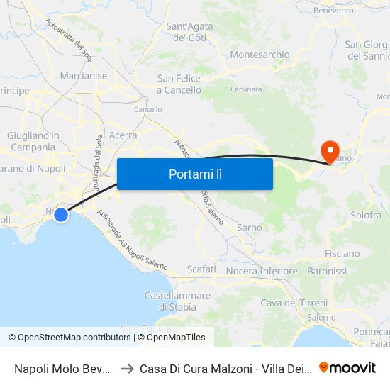 Napoli Molo Beverello to Casa Di Cura Malzoni - Villa Dei Platani map