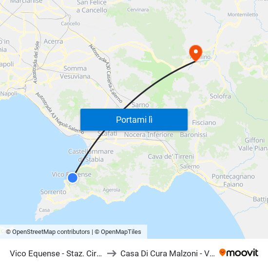 Vico Equense - Staz. Circumvesuviana to Casa Di Cura Malzoni - Villa Dei Platani map