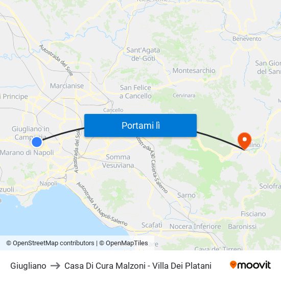 Giugliano to Casa Di Cura Malzoni - Villa Dei Platani map