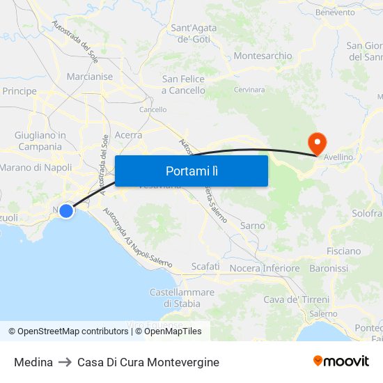 Medina to Casa Di Cura Montevergine map