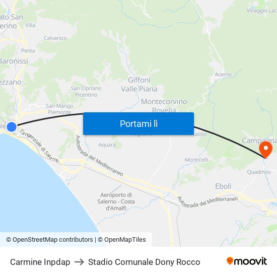 Carmine Inpdap to Stadio Comunale Dony Rocco map