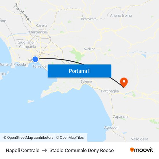 Napoli Centrale to Stadio Comunale Dony Rocco map