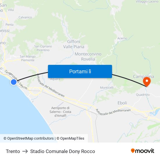 Trento to Stadio Comunale Dony Rocco map