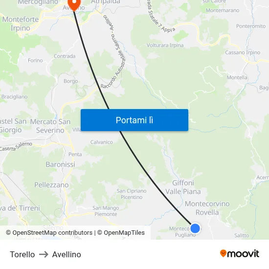 Torello to Avellino map