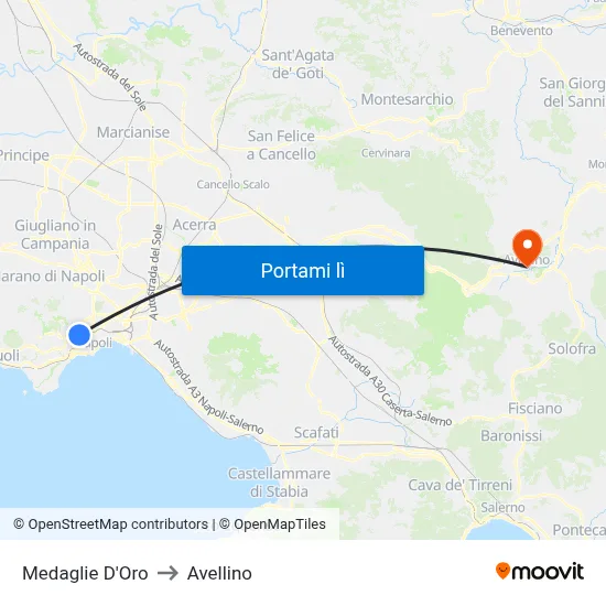 Medaglie D'Oro to Avellino map