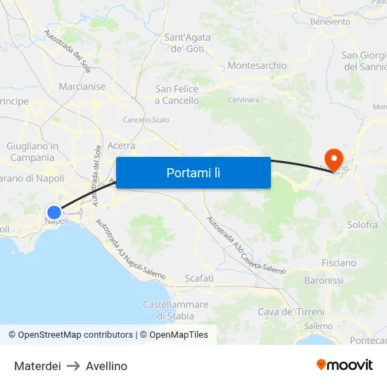 Materdei to Avellino map