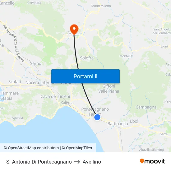 S. Antonio Di Pontecagnano to Avellino map