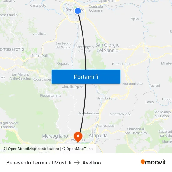 Benevento Terminal Mustilli to Avellino map