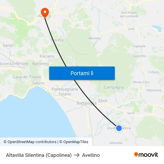 Altavilla Silentina (Capolinea) to Avellino map