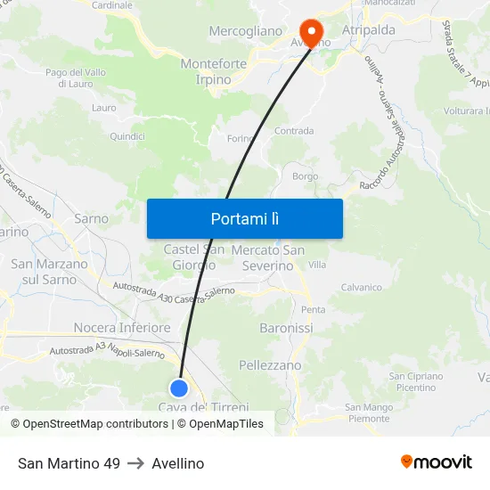 San Martino 49 to Avellino map