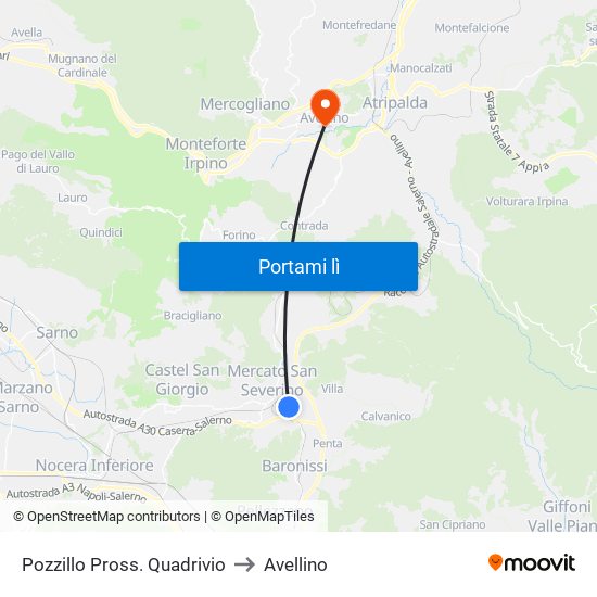 Pozzillo Pross. Quadrivio to Avellino map