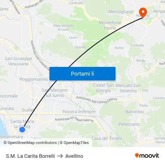 S.M. La Carita  Borrelli to Avellino map