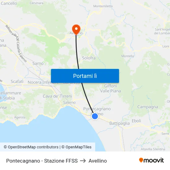 Pontecagnano - Stazione FFSS to Avellino map