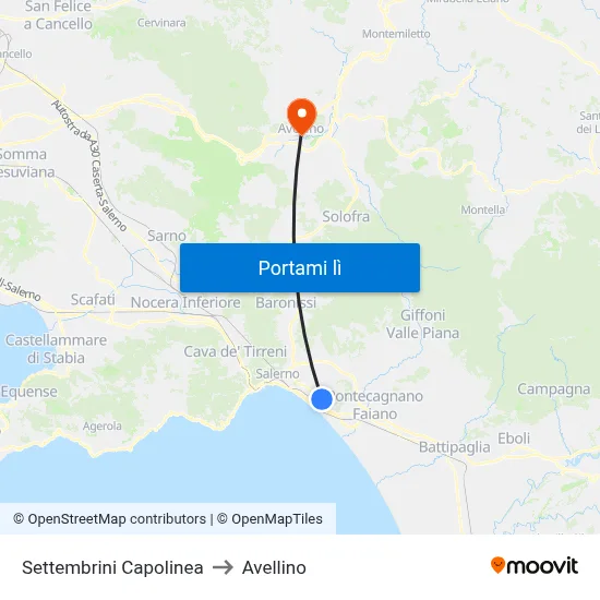 Settembrini Capolinea to Avellino map