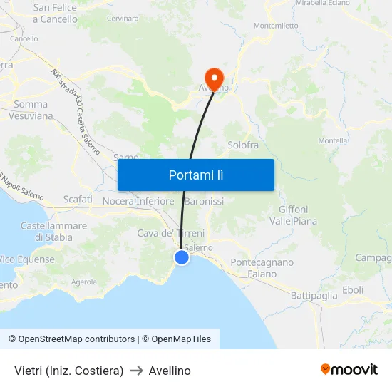 Vietri (Iniz. Costiera) to Avellino map
