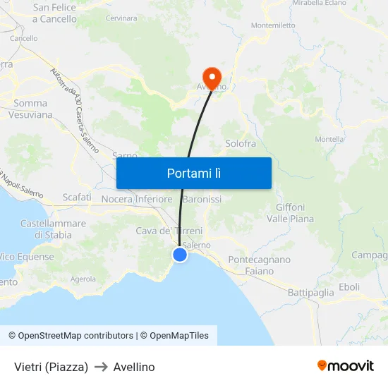 Vietri (Piazza) to Avellino map