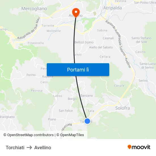 Torchiati to Avellino map