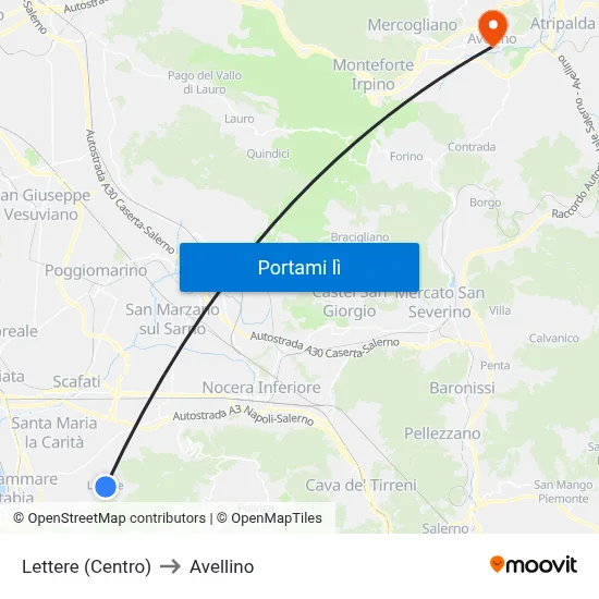 Lettere (Centro) to Avellino map