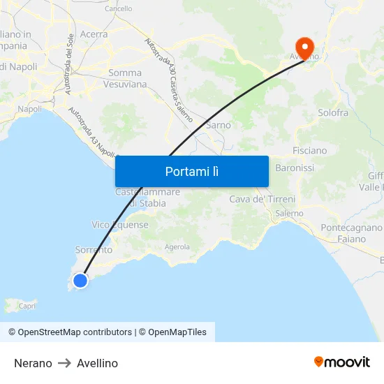 Nerano to Avellino map