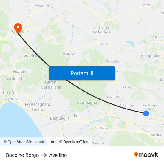 Buccino Borgo to Avellino map