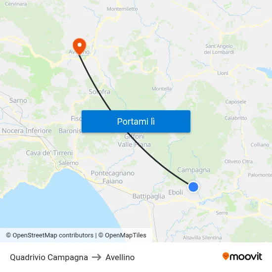 Quadrivio Campagna to Avellino map