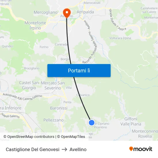 Castiglione Del Genovesi to Avellino map