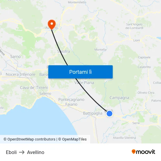 Eboli to Avellino map