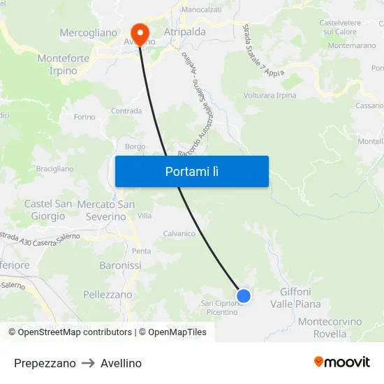 Prepezzano to Avellino map