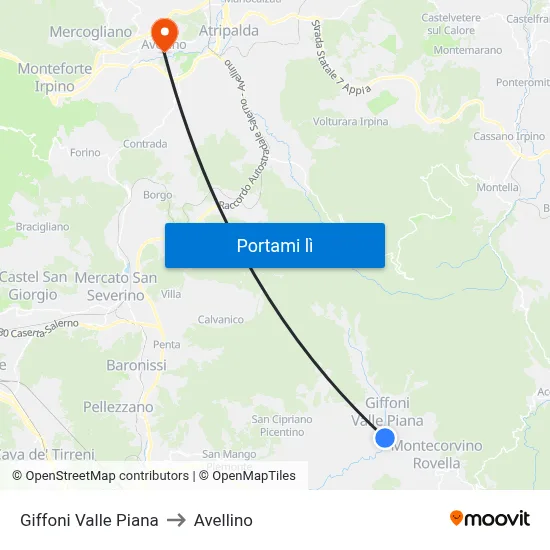 Giffoni Valle Piana to Avellino map