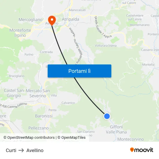 Curti to Avellino map