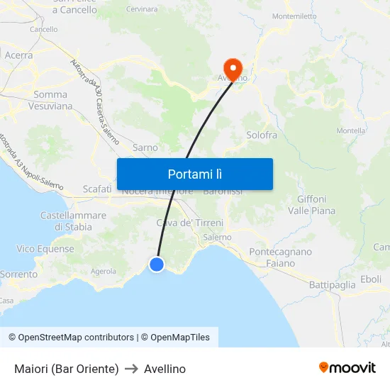 Maiori (Bar Oriente) to Avellino map