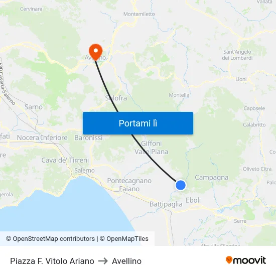 Piazza F. Vitolo Ariano to Avellino map