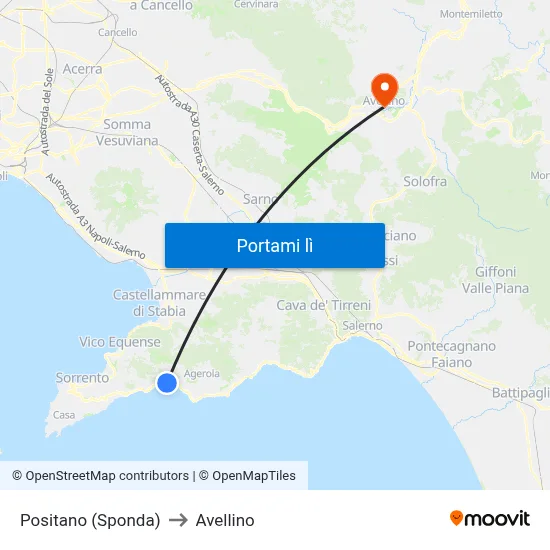 Positano (Sponda) to Avellino map