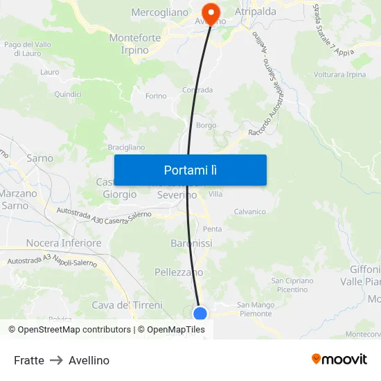 Fratte to Avellino map