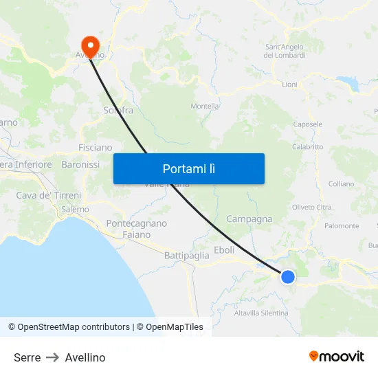 Serre to Avellino map