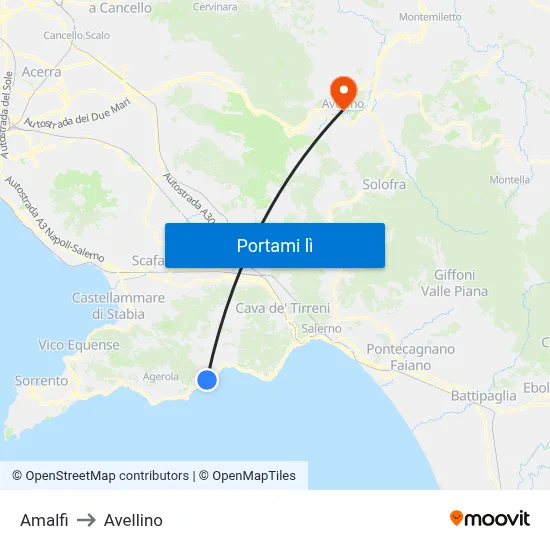 Amalfi to Avellino map