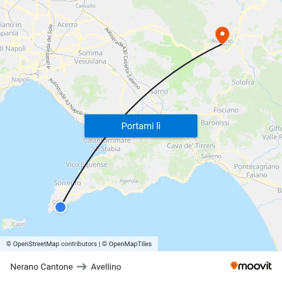Nerano Cantone to Avellino map