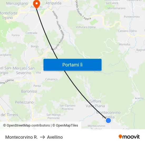 Montecorvino R. to Avellino map