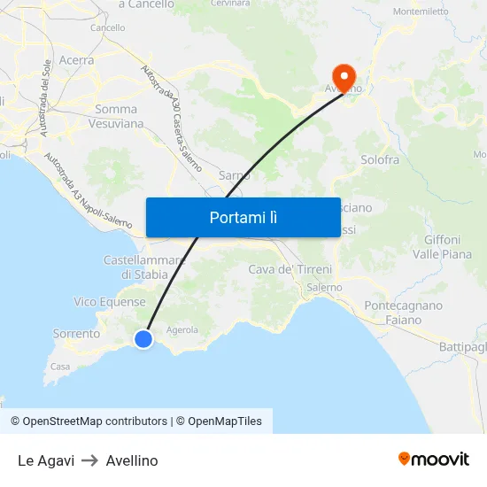 Le Agavi to Avellino map
