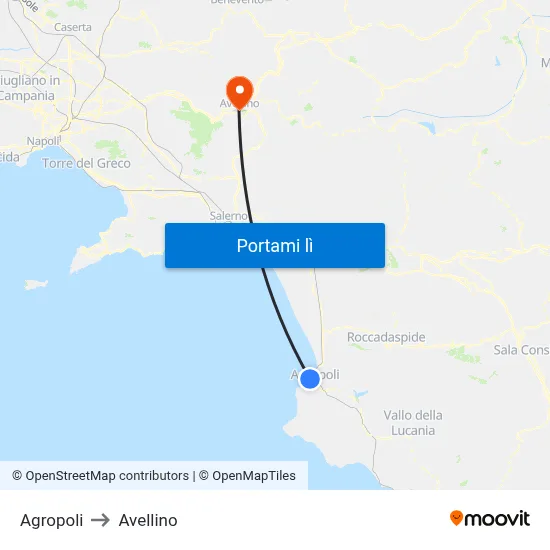 Agropoli to Avellino map