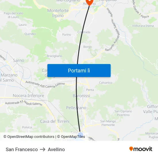 San Francesco to Avellino map