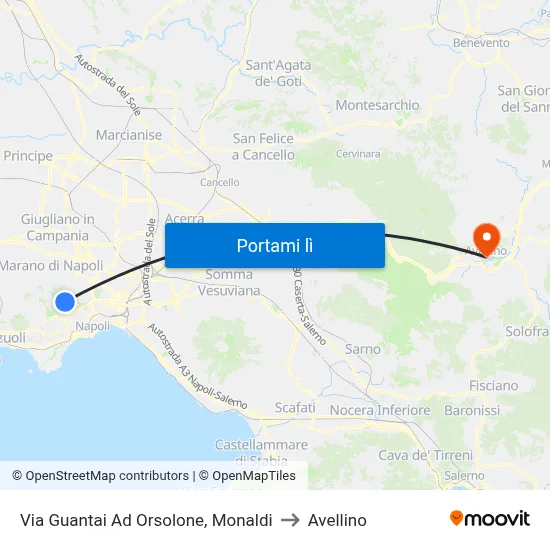 Via Guantai Ad Orsolone, Monaldi to Avellino map