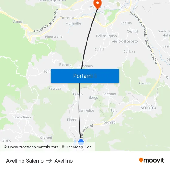 Avellino-Salerno to Avellino map