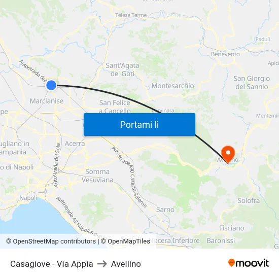 Casagiove - Via Appia to Avellino map