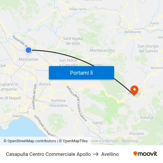 Casapulla Centro Commerciale Apollo to Avellino map