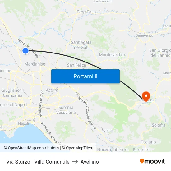 Via Sturzo - Villa Comunale to Avellino map