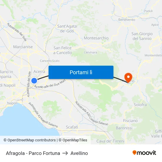 Afragola - Parco Fortuna to Avellino map